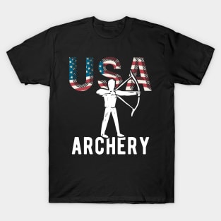 USA Archery Lover American Flag Sport Support Athlete Tokyo Archery Bow Arrow Archer USA T-Shirt